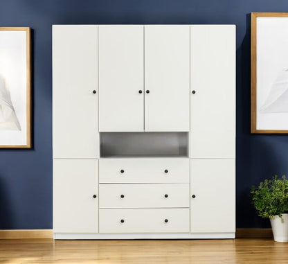 Cómoda de madera blanca de 74" con seis puertas y tres cajones