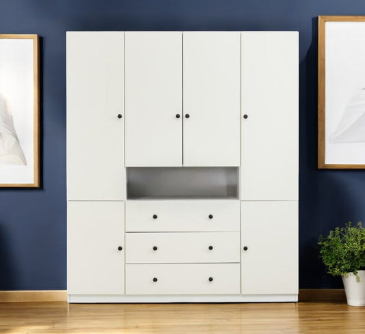Cómoda de madera blanca de 74" con seis puertas y tres cajones