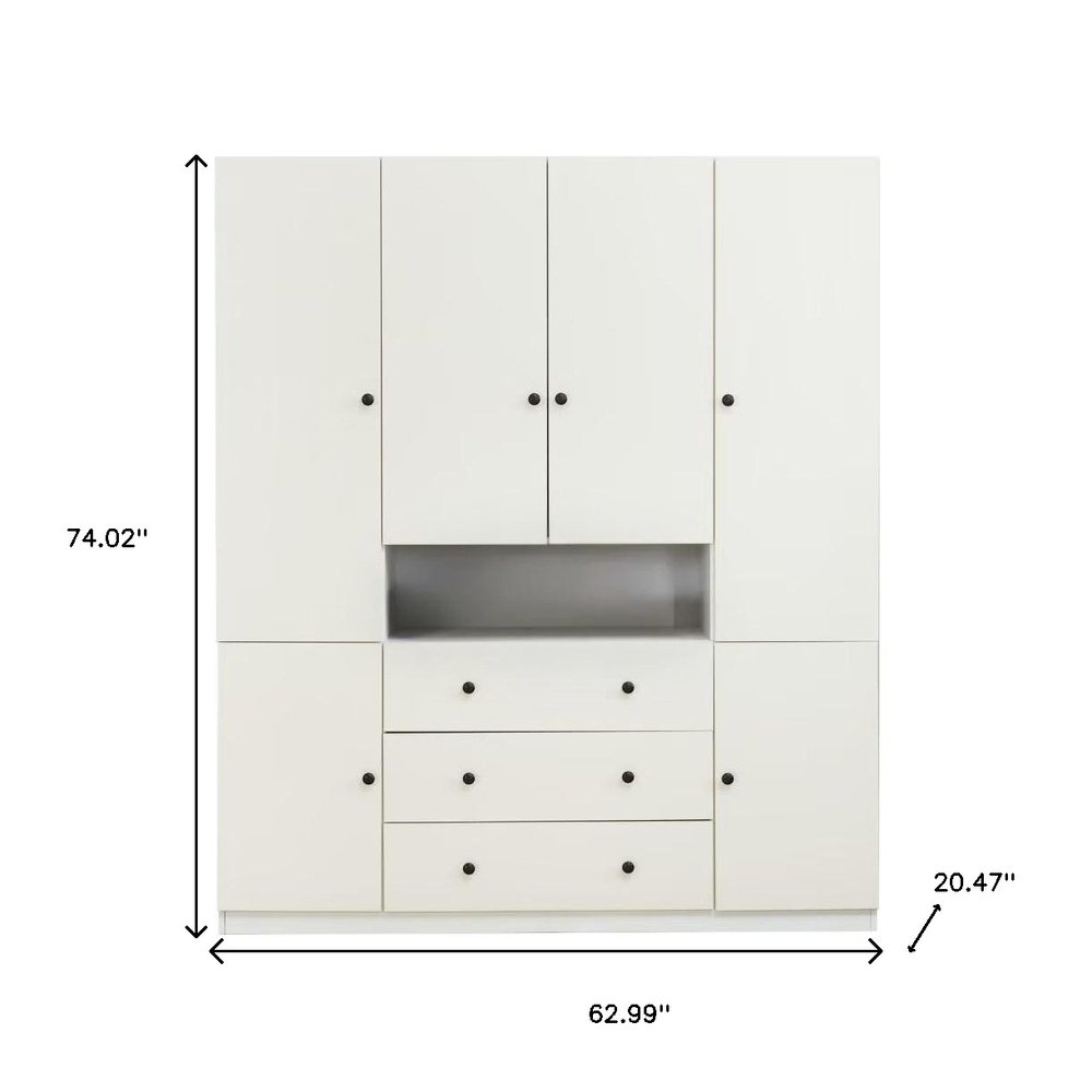 Cómoda de madera blanca de 74" con seis puertas y tres cajones