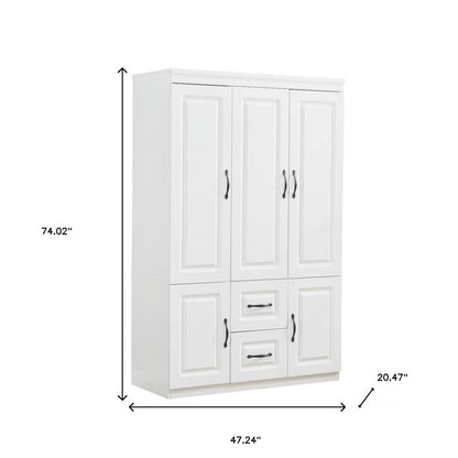 74" White Five Door Two Drawer Combo Dresser