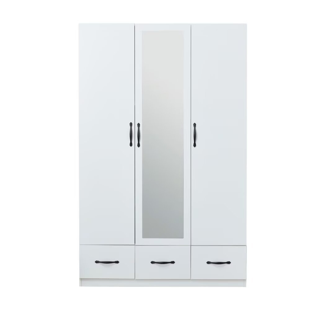 Cómoda blanca de 74" con espejo, tres puertas y tres cajones