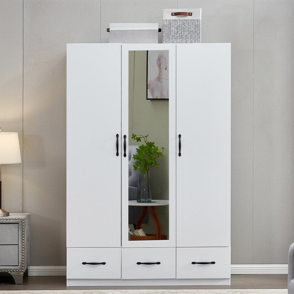 Cómoda blanca de 74" con espejo, tres puertas y tres cajones