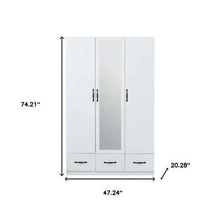 Cómoda blanca de 74" con espejo, tres puertas y tres cajones