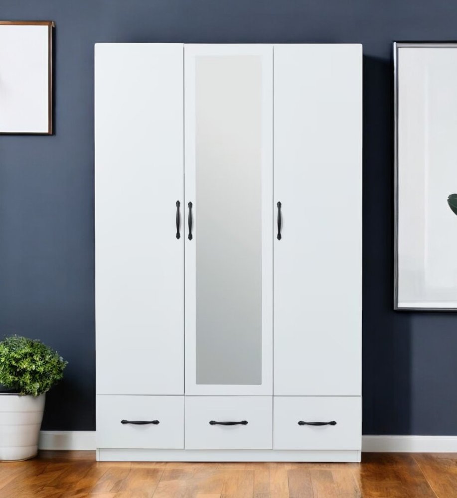 Cómoda blanca de 74" con espejo, tres puertas y tres cajones