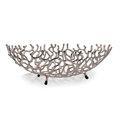 22" Silver Aluminum Faux Coral Oval Centerpiece Bowl