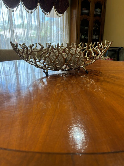 22" Gold Aluminum Oval Faux Coral Centerpiece Bowl