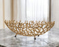Cuenco ovalado de aluminio dorado de 22" con coral artificial para centro de mesa