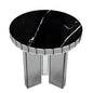 20" Black and Silver Mirrored Marble and Glass Round End Table