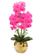 26" Pink Orchid Artificial Plant in a Hammered Gold Round Vase