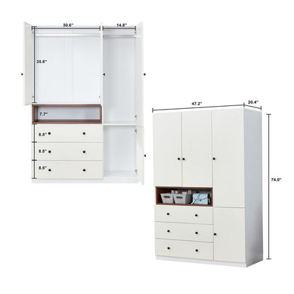 74" White Four Door Three Drawer Combo Dresser