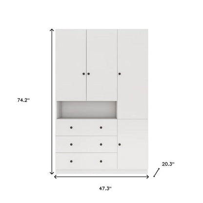 74" White Four Door Three Drawer Combo Dresser