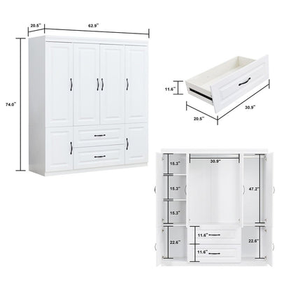 Cómoda blanca de 72" con seis puertas y dos cajones