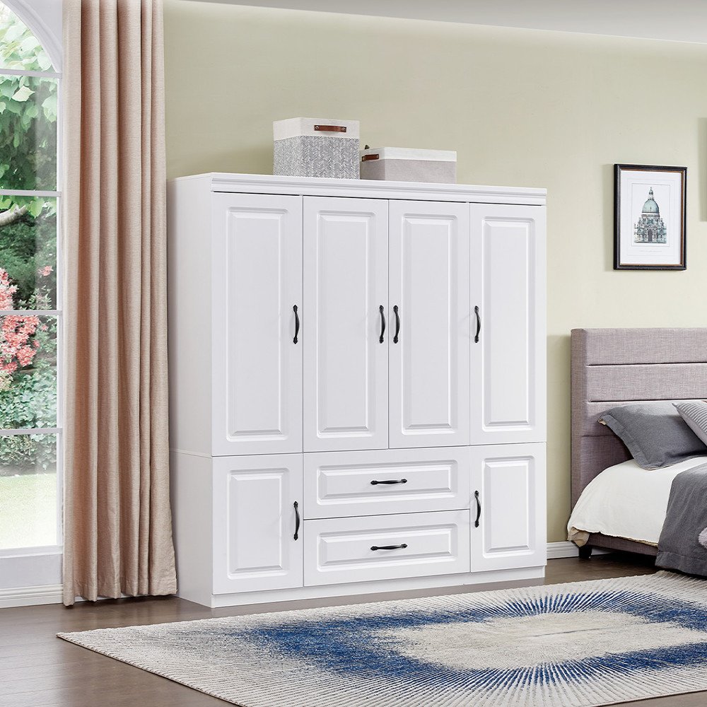 Cómoda blanca de 72" con seis puertas y dos cajones