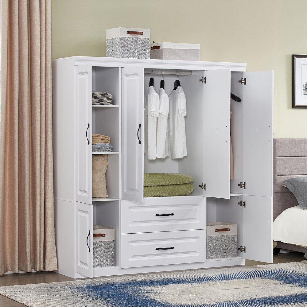 Cómoda blanca de 72" con seis puertas y dos cajones