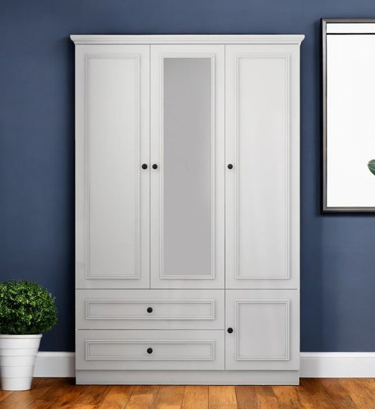 Cómoda blanca de 71" con espejo, cuatro puertas y dos cajones