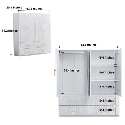 Cómoda combinada de cuatro puertas y cuatro cajones con diseño geométrico tallado en blanco de 74"