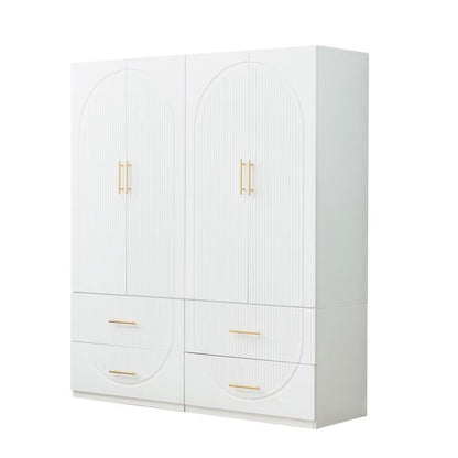 Cómoda combinada de cuatro puertas y cuatro cajones con diseño geométrico tallado en blanco de 74"
