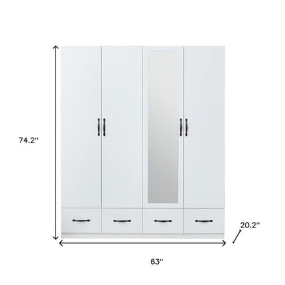 74" White Mirrored Four Door Four Drawer Combo Dresser