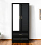 Cómoda de 180 cm con dos puertas y dos cajones, con diseño geométrico tallado y espejo, color negro