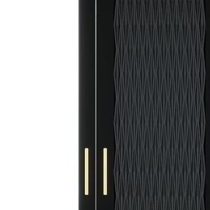 Cómoda de 180 cm con dos puertas y dos cajones, con diseño geométrico tallado y espejo, color negro