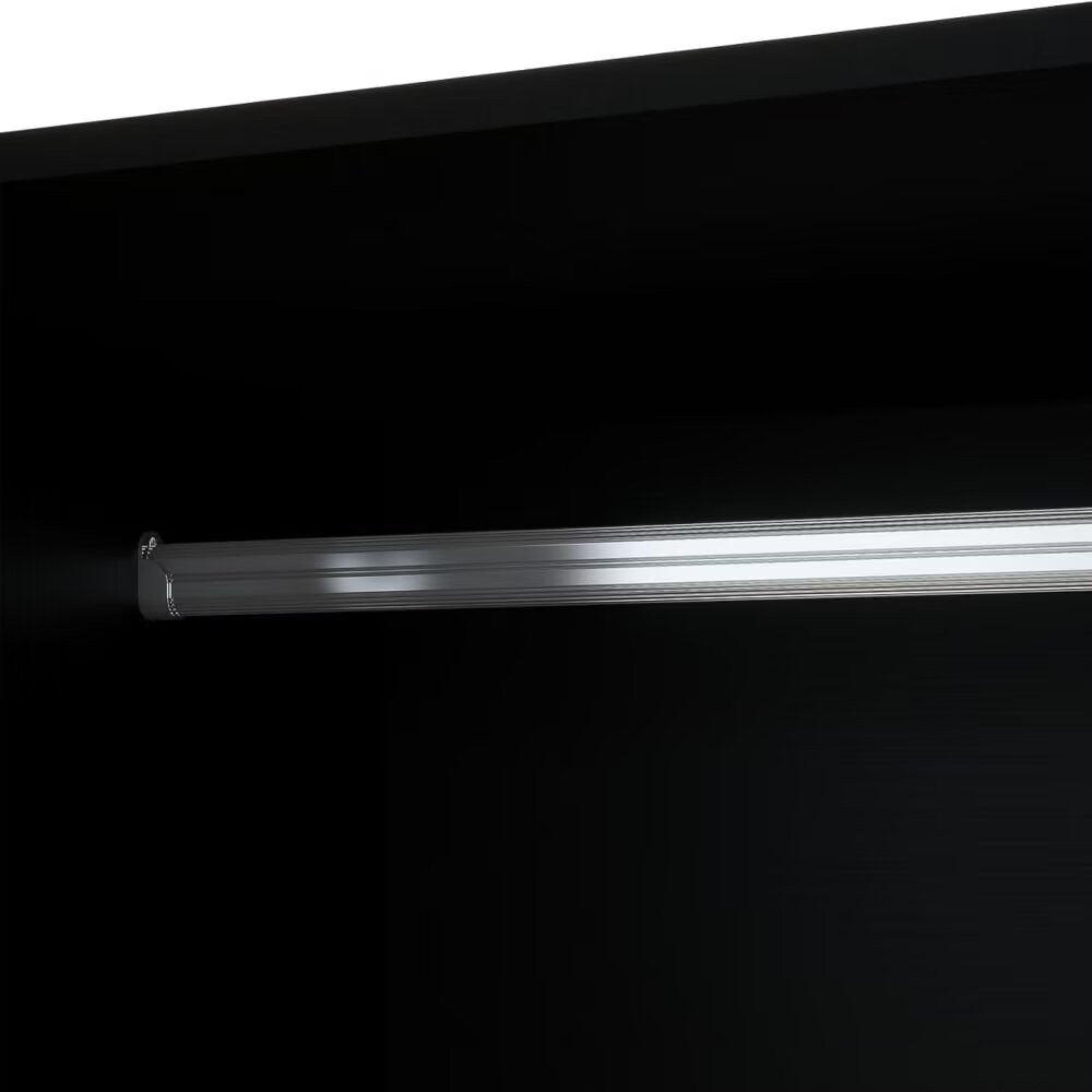 Cómoda de 180 cm con dos puertas y dos cajones, con diseño geométrico tallado y espejo, color negro