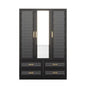 71" Black Carved Geometric Mirrored Three Door Four Drawer Combo Dresser