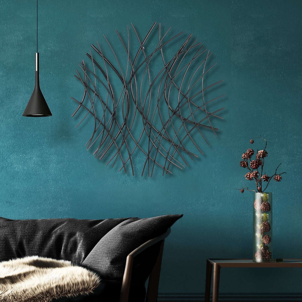 30" X 30" Black Metal Circle Abstract Hanging Dimensional Sculpture
