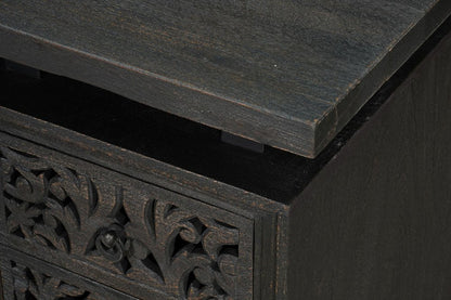 Escritorio de computadora de madera maciza de 172 cm con tres cajones y diseño floral tallado en negro