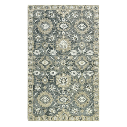 9' X 13' Gray Ivory And Beige Wool Floral Medallion Hand Hooked Area Rug