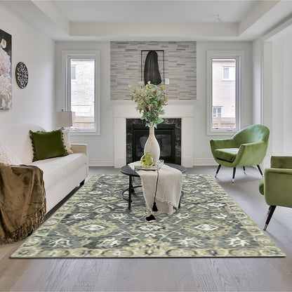9' X 13' Gray Ivory And Beige Wool Floral Medallion Hand Hooked Area Rug