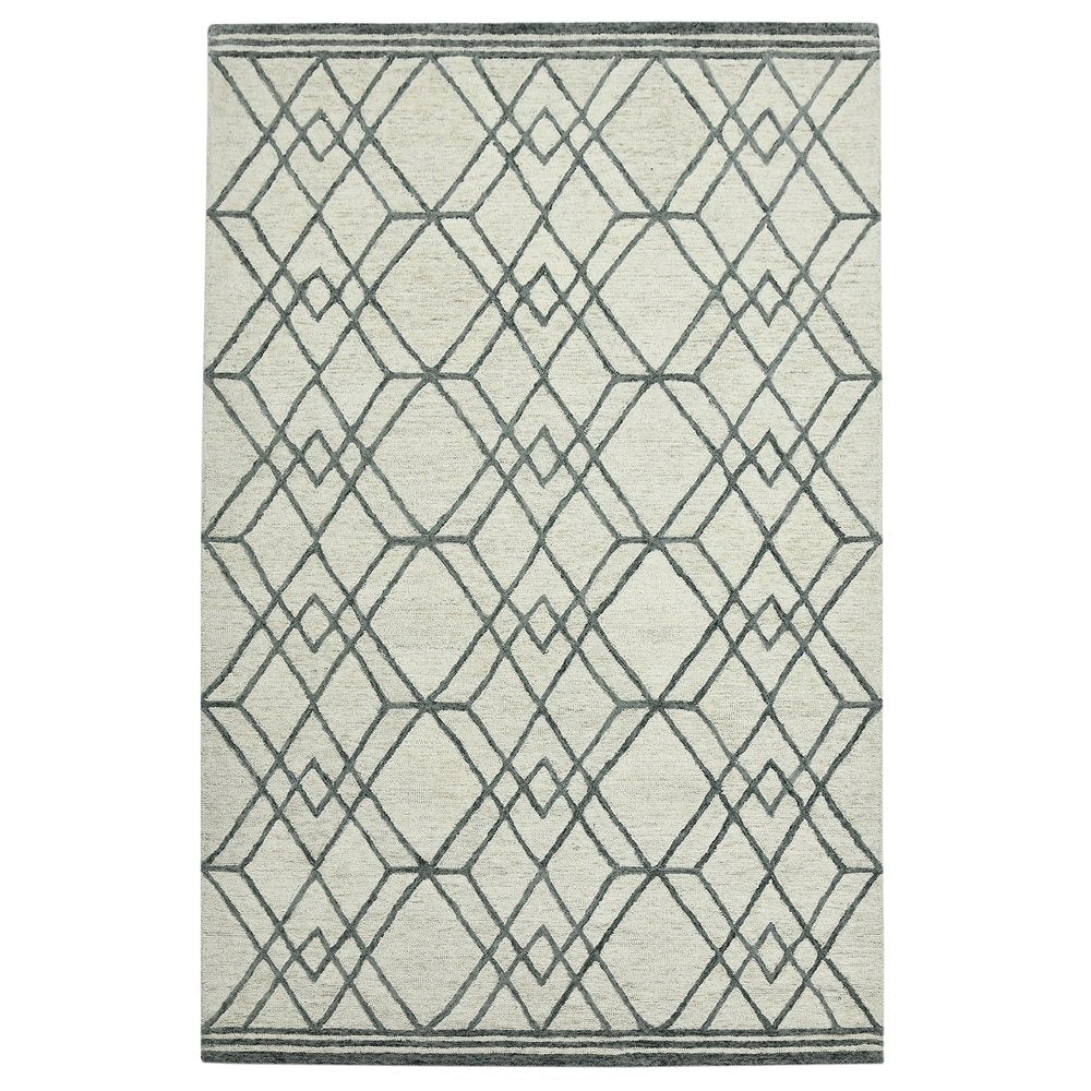9' X 13' Ivory And Gray Wool Geometric Hand Hooked Area Rug