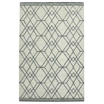 9' X 13' Ivory And Gray Wool Geometric Hand Hooked Area Rug