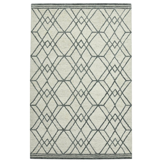 9' X 13' Ivory And Gray Wool Geometric Hand Hooked Area Rug