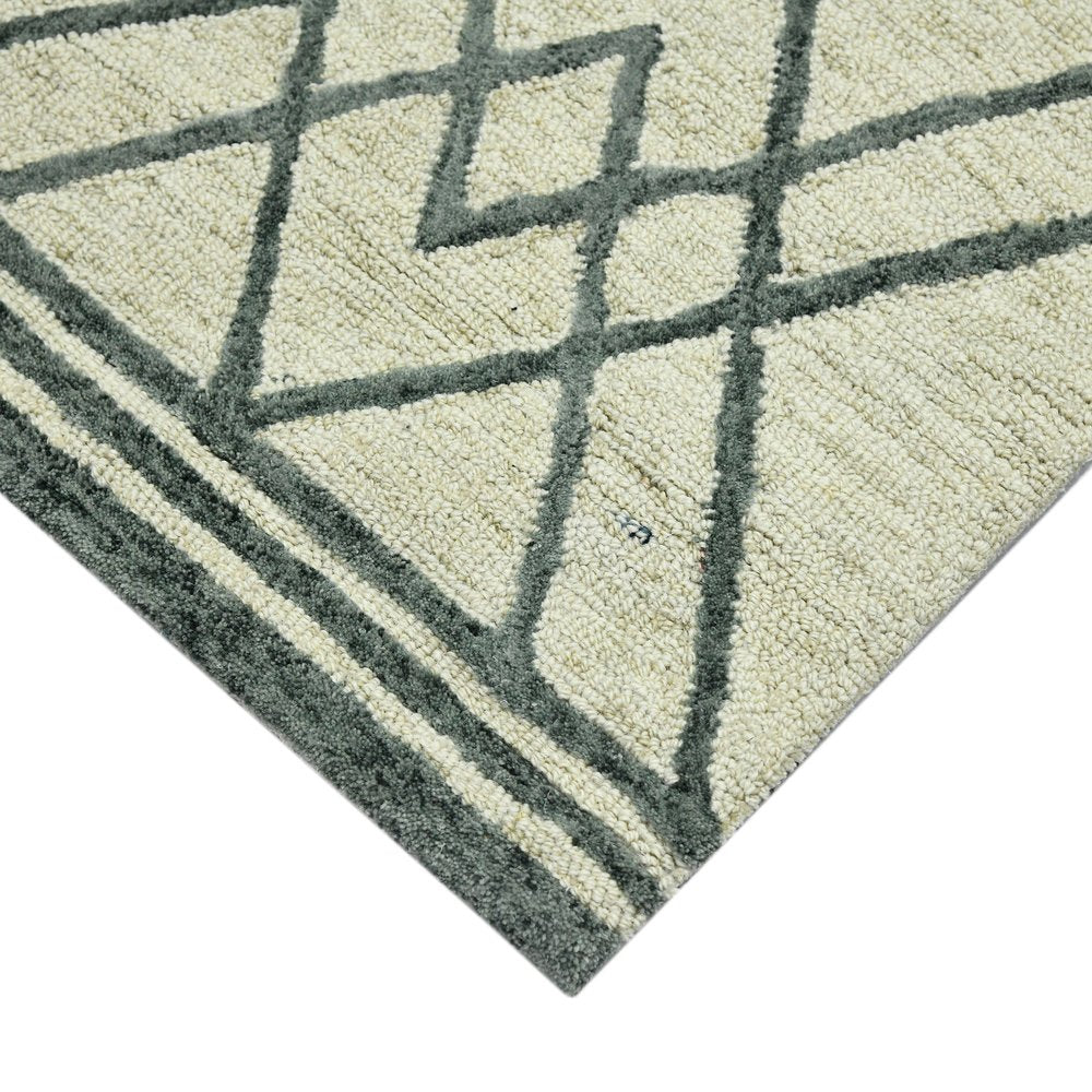 9' X 13' Ivory And Gray Wool Geometric Hand Hooked Area Rug