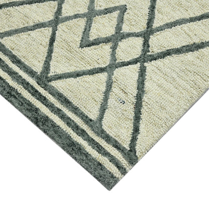 9' X 13' Ivory And Gray Wool Geometric Hand Hooked Area Rug