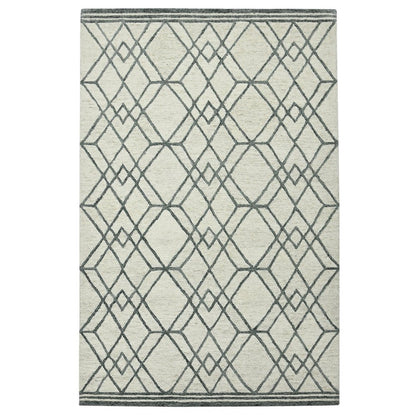 9' X 13' Ivory And Gray Wool Geometric Hand Hooked Area Rug