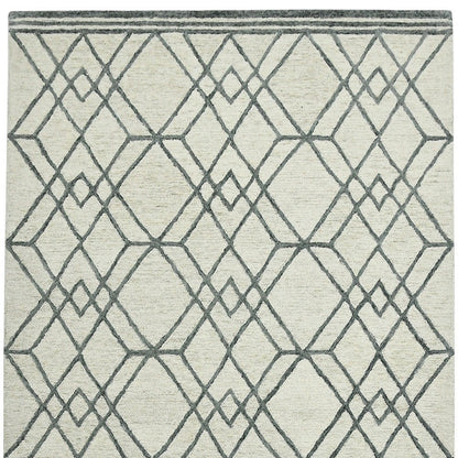 9' X 13' Ivory And Gray Wool Geometric Hand Hooked Area Rug
