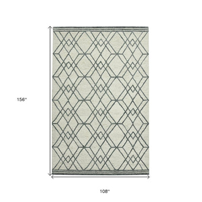 9' X 13' Ivory And Gray Wool Geometric Hand Hooked Area Rug