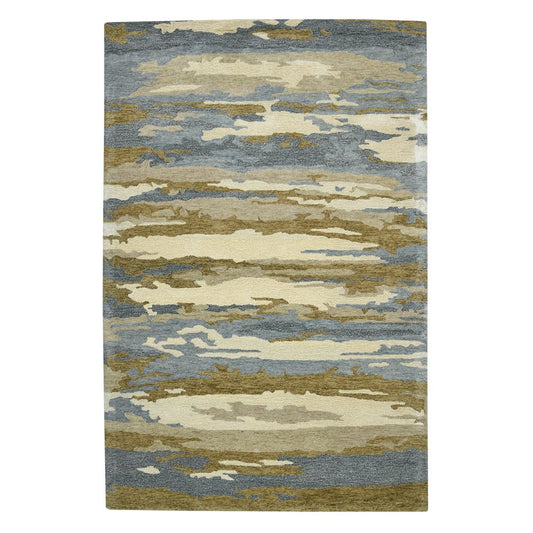 9' X 13' Light Blue Ivory And Brown Wool Abstract Hand Tufted Area Rug