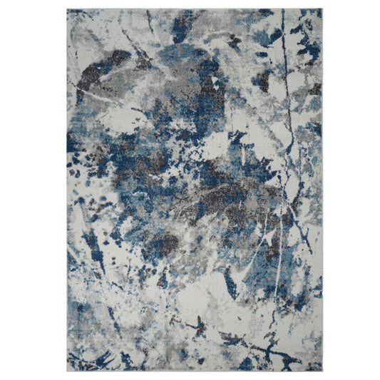 9' X 12' Ivory Teal And Black Abstract Area Rug