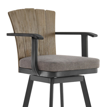 Silla de bar giratoria de metal color carbón de 40" para exteriores, con reposapiés y altura de mostrador