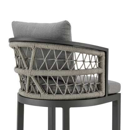 Silla de bar de exterior de metal gris de 37" con reposapiés y altura de mostrador