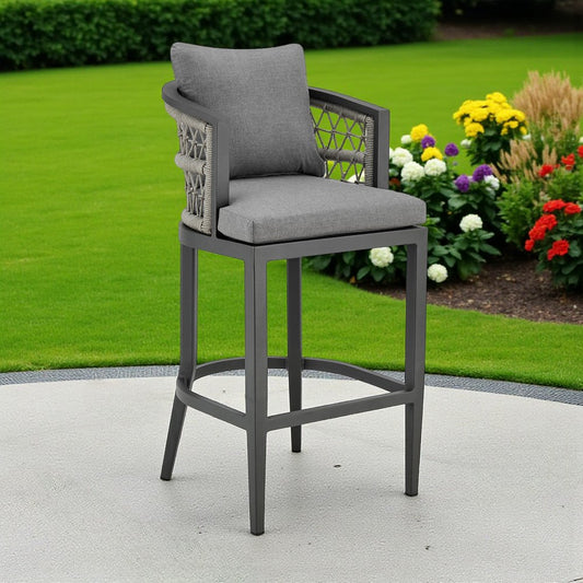 Silla de bar para exteriores de metal gris de 40" con reposapiés