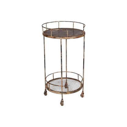 18" Brown Iron Distressed Round Rolling Bar Cart