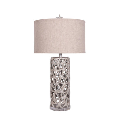 Set of Two 30" Silver Coastal Starfish Table Lamps With Beige Drum Shades