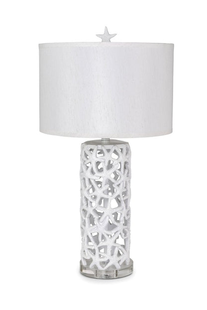 Set of Two 30" White Coastal Starfish Table Lamps With White Drum Shades