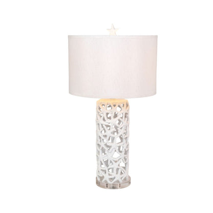Set of Two 30" White Coastal Starfish Table Lamps With White Drum Shades