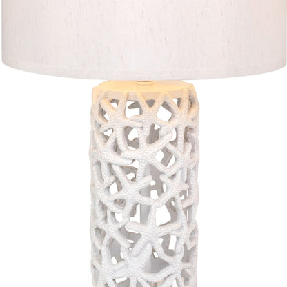Set of Two 30" White Coastal Starfish Table Lamps With White Drum Shades