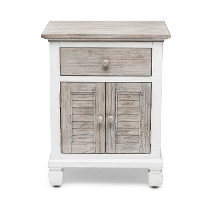 28" White And Gray Solid Wood One Drawer Nightstand With USB