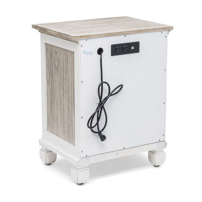 28" White And Gray Solid Wood One Drawer Nightstand With USB